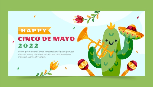 Flat Cinco de Mayo Horizontal Banner Template – Free Download