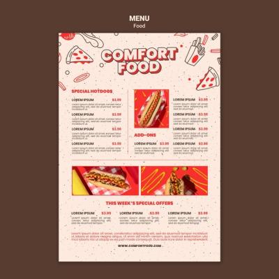 Hot Dog Comfort Food Vertical Menu Template – Free Download