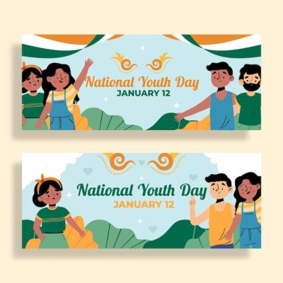 Flat National Youth Day Horizontal Banners Set – Free Download