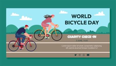 Flat World Bicycle Day Horizontal Banner Template – Free Download