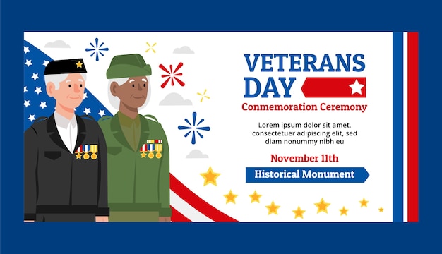 Flat Veterans Day Horizontal Banner Template – Free Download