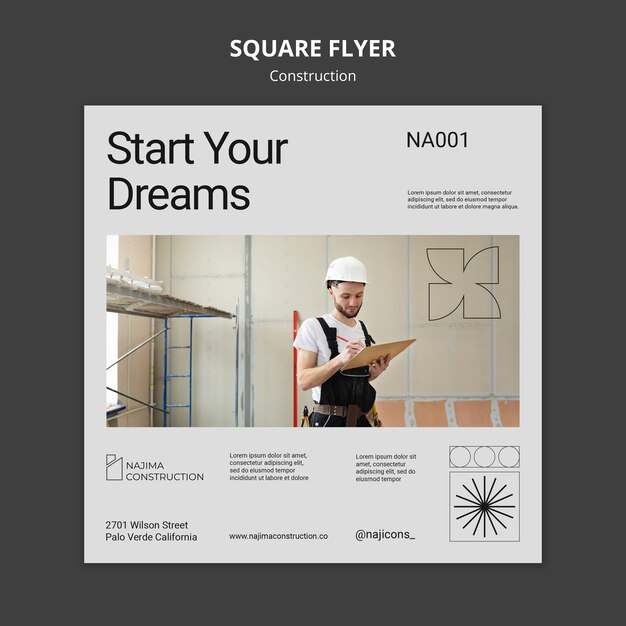 Minimal Construction Square Flyer – Free Download