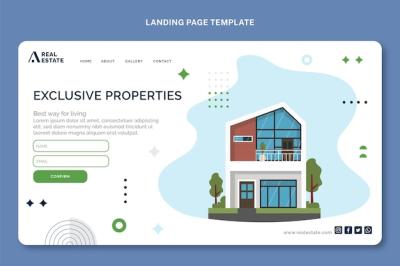 Flat Abstract Geometric Real Estate Landing Page – Free Download