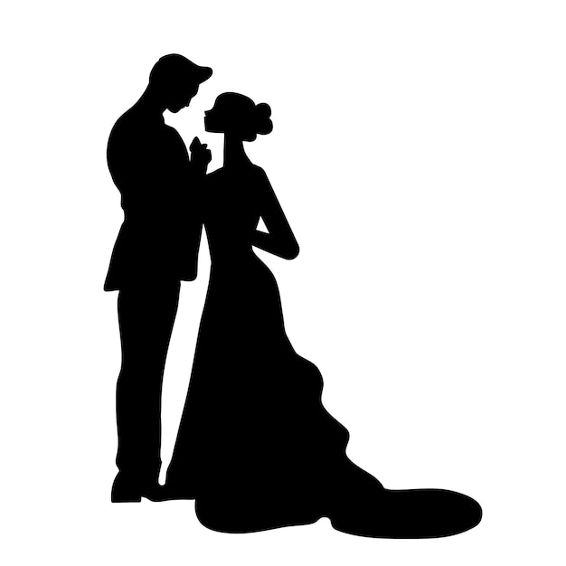 Hand Drawn Wedding Couple Silhouette – Free Download