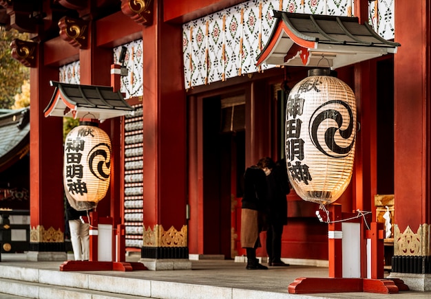 Lanterns at the Japanese Temple Entrance – Free Download