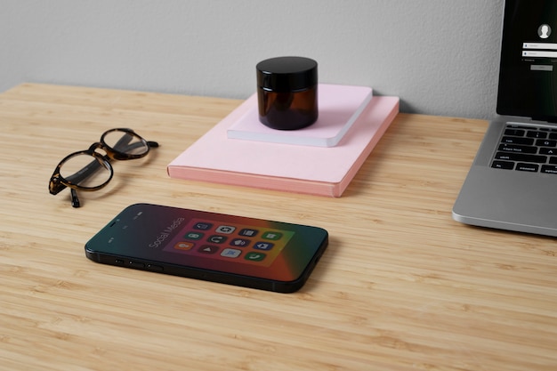 Smartphone on Desk with Glasses – Free Stock Photo, Download Free