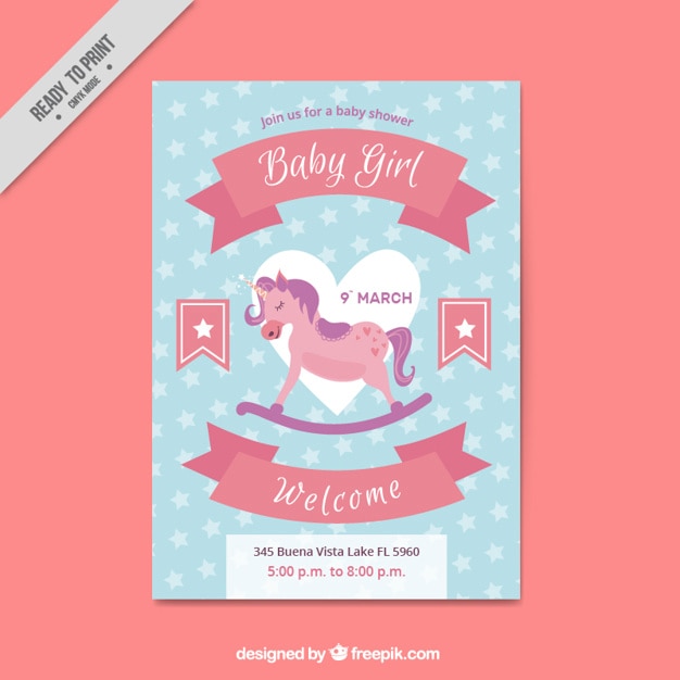 Flat Baby Shower Invitation Featuring a Unicorn – Free Download