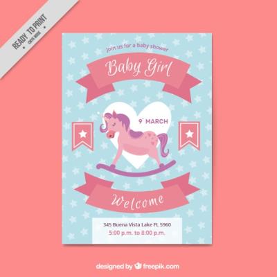 Flat Baby Shower Invitation Featuring a Unicorn – Free Download