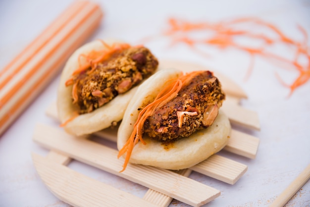 Two Steamed Buns on Wooden Tray: Free Stock Photo Download