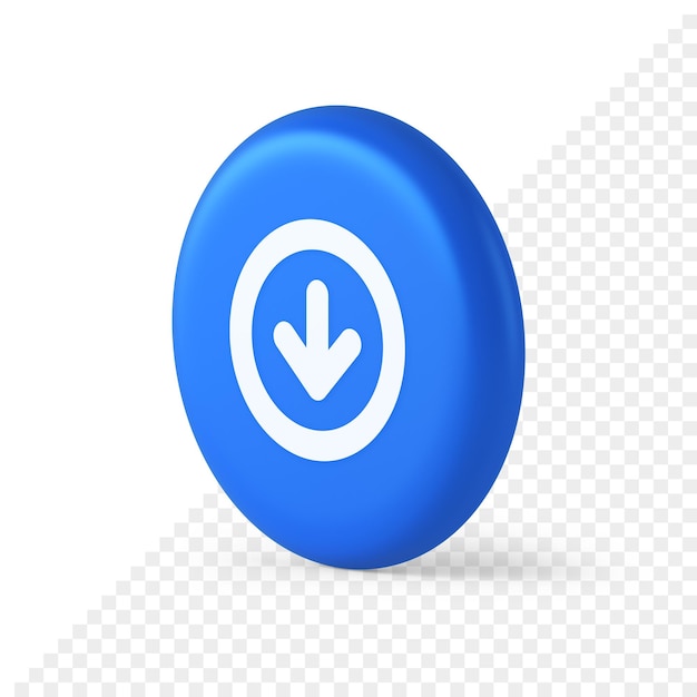 3D Round Isometric Down Arrow Circle Frame Button for Navigation App – Free Download