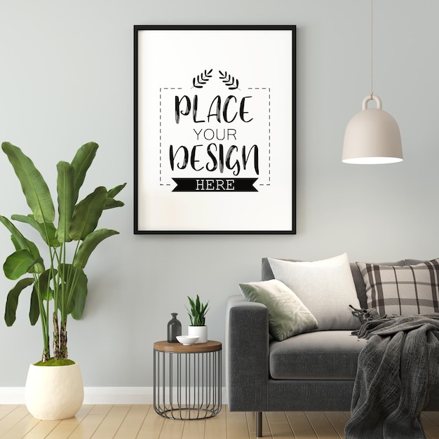 Poster Frame in Living Room Mockup – Free Download