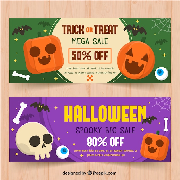 Pretty Halloween Banners in Flat Design – Free Download