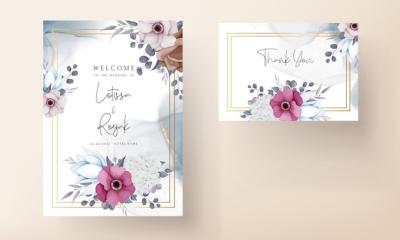 Beautiful Boho Wedding Invitation Card Design with Flowers and Leaves – Free to Download