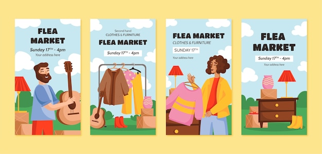 Hand Drawn Flea Market Design Template – Free Download