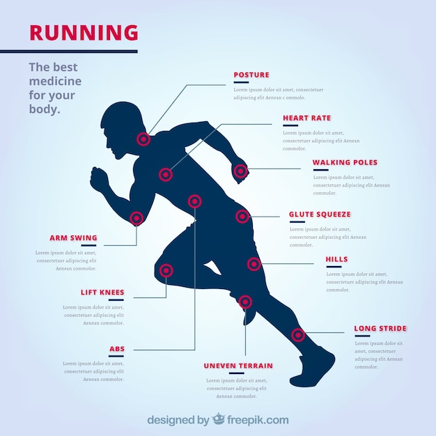 Running Infographic Featuring Male Silhouette and Red Dots – Free Download