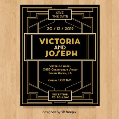 Elegant Wedding Invitation Template Featuring Art Deco Design – Free Download