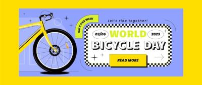 Flat World Bicycle Day Horizontal Banner Template – Free Download