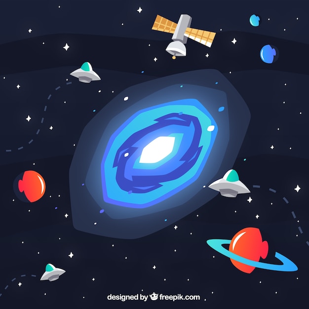 Galaxy Background and Planets in Flat Design – Free Download