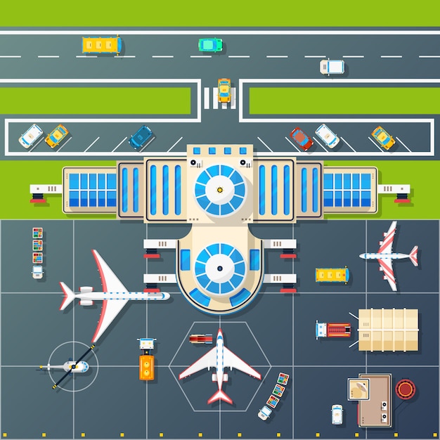 Top View Flat Image of Airport Parking – Free Download