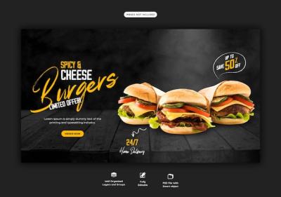 Delicious Burger and Food Menu Web Banner Template – Free Download