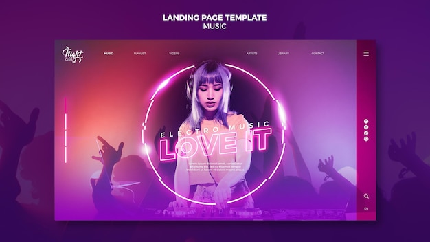 Neon Landing Page Template for Electronic Music Featuring a Female DJ – Free Download