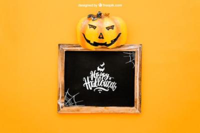 Halloween Pumpkin Mockup on Slate – Free Download