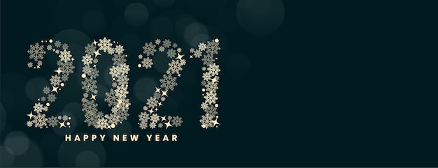 Snowflakes Happy New Year 2021 on Blurred Bokeh Banner – Free Download