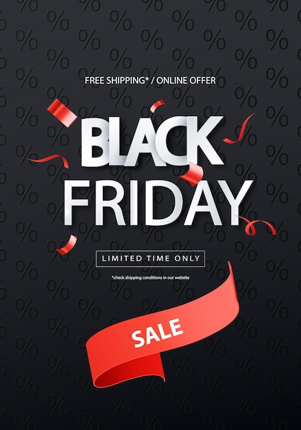 Black Friday Sale Vector Banner with Red Ribbon – Free Download