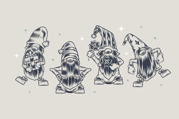 Hand Drawn Christmas Gnomes Collection – Free Stock Photos for Download