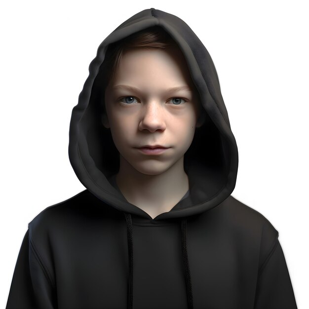 3D Rendering of a Teenager in a Black Hoodie Isolated on White Background – Free Download