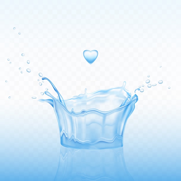 Water Splash Crown with Heart Drop and Spray Droplets on Blue Transparent Background – Free Download