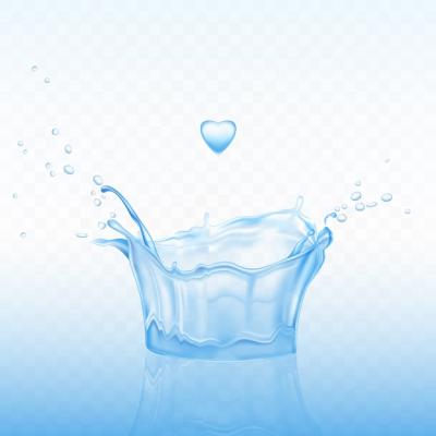 Water Splash Crown with Heart Drop and Spray Droplets on Blue Transparent Background – Free Download