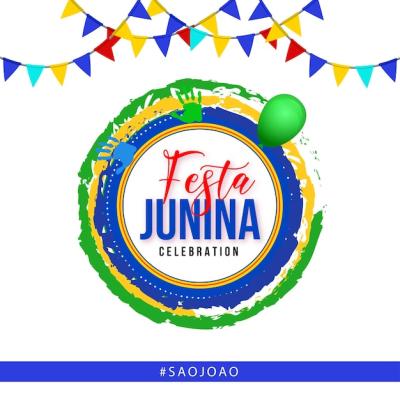 Festa Junina Social Media Banner with Blue, Yellow, and Green Background – Free Download