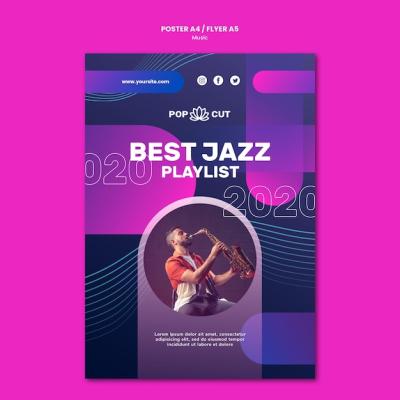 Jazz Music Vertical Poster Design Featuring Male Saxophone Player – Free Download