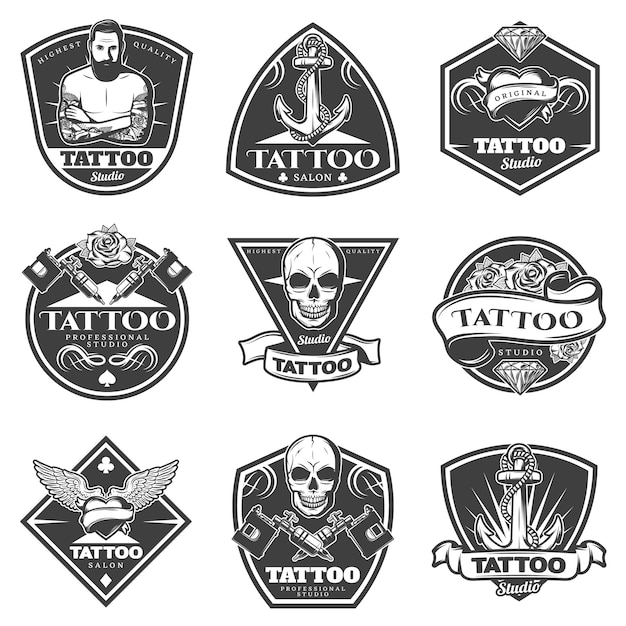 Monochrome Tattoo Salon Labels Set – Free Download