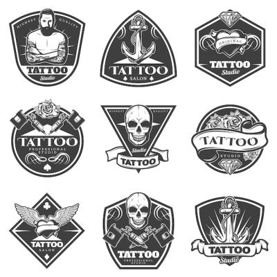 Monochrome Tattoo Salon Labels Set – Free Download