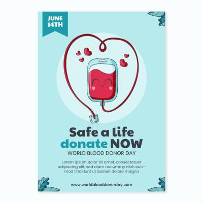 Hand Drawn World Blood Donor Day Vertical Flyer Template – Free Download