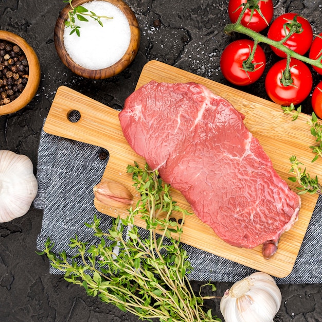 Top View of Meat with Herbs and Tomatoes – Free Stock Photo, Download Free Stock Photo