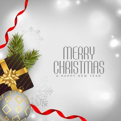 Realistic Merry Christmas Grey Background with Xmas Elements – Free Download