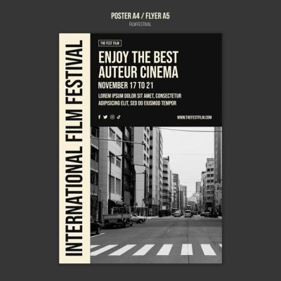 Monochrome Film Festival Vertical Poster Template – Free to Download