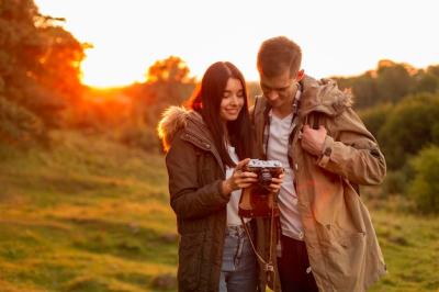 Romantic Young Couple Walking in Nature – Free Stock Photo for Download