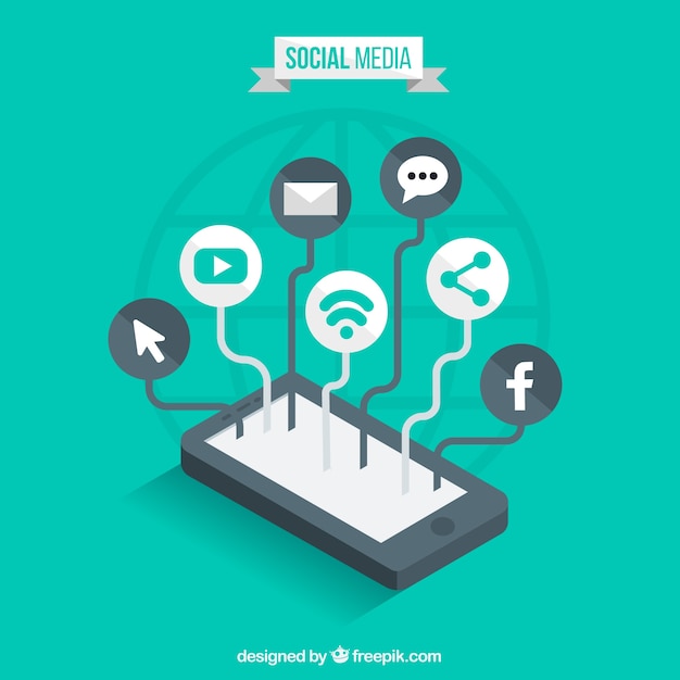 Flat Social Media Background Featuring Mobile Phone – Free Download