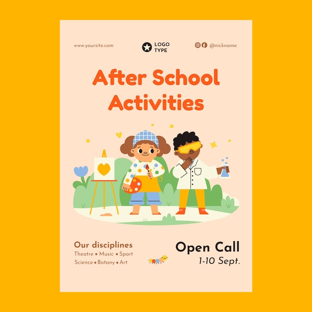 After School Activities for Children Vertical Poster Template – Free Download