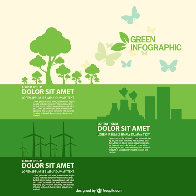 Eco Infographic Featuring Green Trees, Windmills, and a Nuclear Power Plant – Free Download