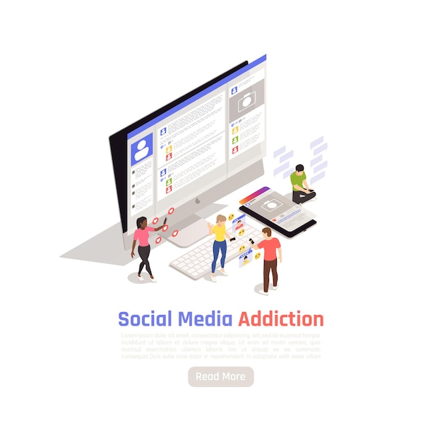 Isometric Banner Illustrating Social Network Addiction – Download Free Stock Photo