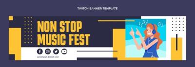 Flat Design Music Festival Twitch Banner – Free Download