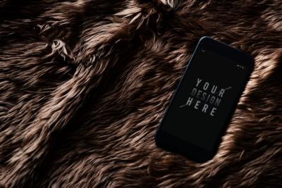 Mobile Phone Screen Mockup on Fur Surface – Free Download