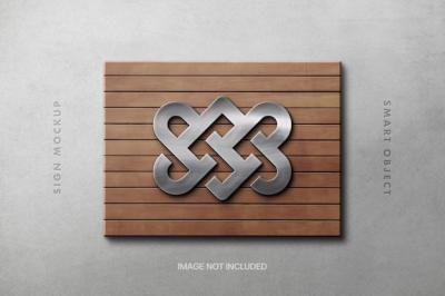 Silver Sign on a Wooden Platform Logo Mockup – Free Download