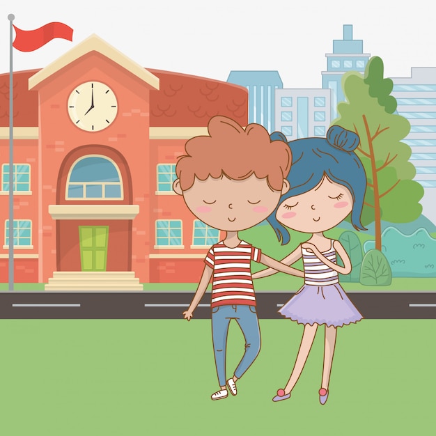 Cartoon Teenager Boy and Girl Vector Illustration – Free Download