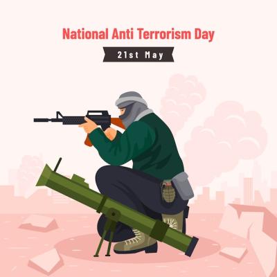 Flat Anti Terrorism Day Illustration Featuring Armed Person – Free Download